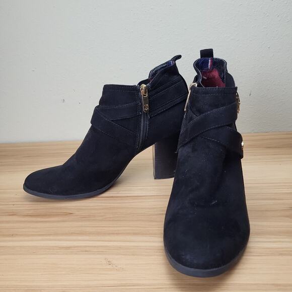 Tommy Hilfiger Womens Black Leather Block Heel Side Zip Ankle Booties Size 10 M - Picture 4 of 6
